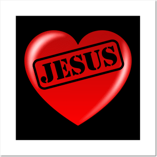 Jesus typography Red Heart Posters and Art
